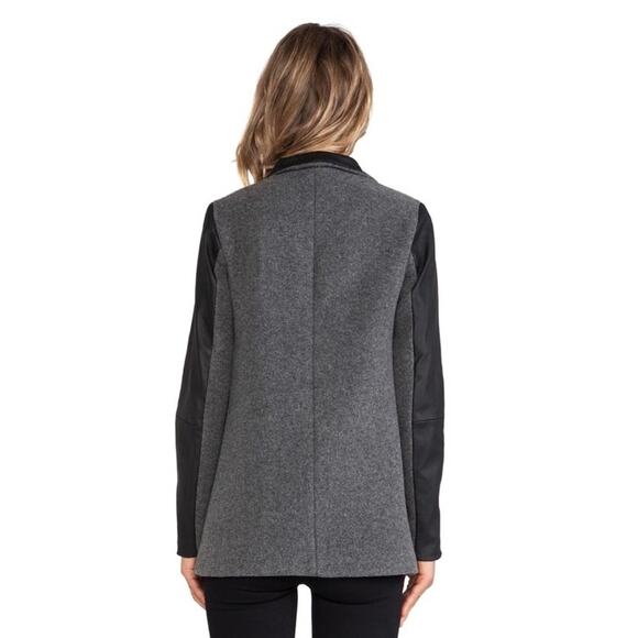 Theory Naomo Goat Leather-Sleeve Cashmere Virgin Wool Jacket Coat Grey Size P/S - Picture 2 of 7